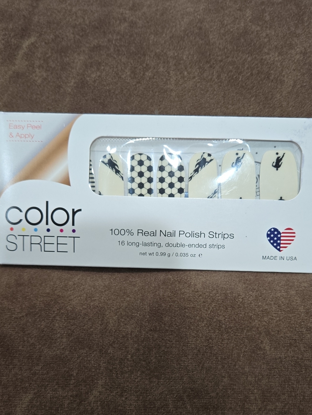 Color Street Ivory Nail Strips with Black Soccer Themed